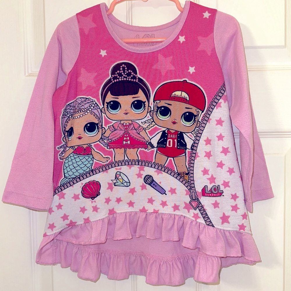 L.O.L. Surprise! Dolls Pink Pajama Top - Long Sleeve - Size Girls 4 - Preowned
